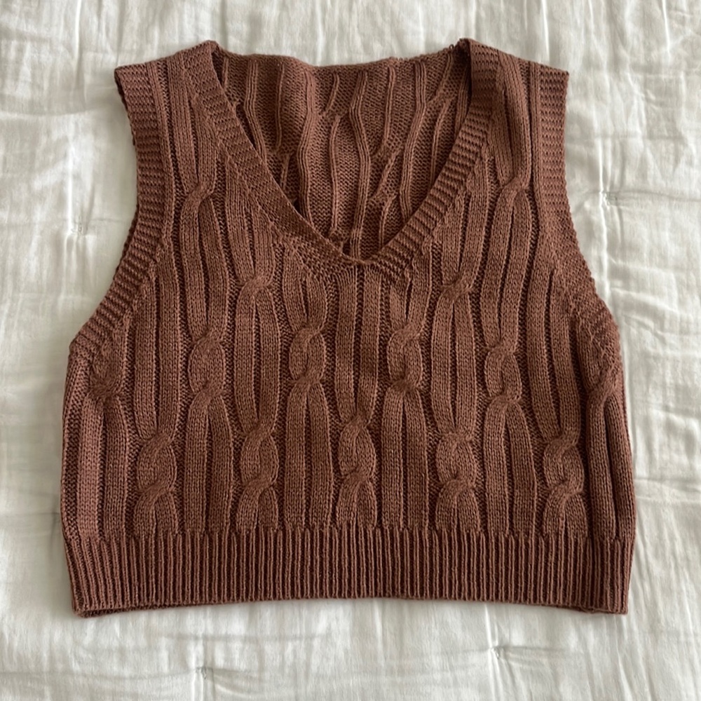 Brown knit sweater vest